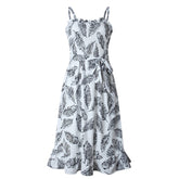 Summer Boho Party Dress Ladies Sleeveless High Waist Holiday Beach Casual Floral Swing Long Sundress